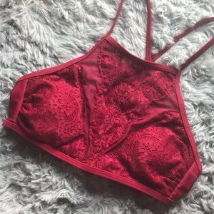 Red maroon lace bikini swim top